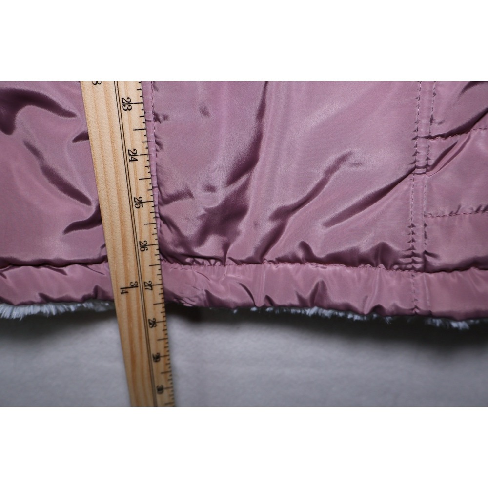 DKNY Women Mauve Pink Puffer Jacket Faux Fur Lined Hooded Logo Waist Coat - Picture 8 of 8